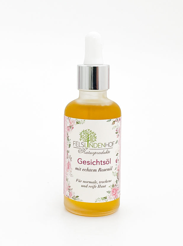 Gesichtsöl mit echtem Rosenöl für normale, trockene und reife Haut - 50ml - Felslindenhof Naturprodukte